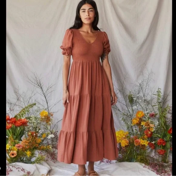 Christy Dawn Brooklyn Women's Terracotta Tiered Maxi Dress - Smocked Bodice - Picture 2 of 11